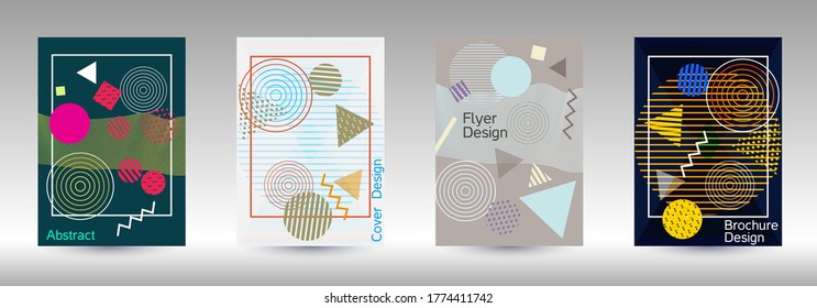 Plantilla de diseño moderna. Antecedentes abstractos al estilo de Memphis.  Diseño artístico de la cubierta geométrica. Portada de moda, pancarta, afiche, folleto. Fondos de colores creativos. Vector.