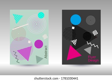 Plantilla de diseño moderna. Antecedentes abstractos al estilo de Memphis.  Diseño artístico de la cubierta geométrica. Portada de moda, pancarta, afiche, folleto. Fondos de colores creativos. Vector.