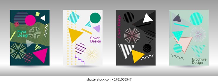 Plantilla de diseño moderna. Antecedentes abstractos al estilo de Memphis.  Diseño artístico de la cubierta geométrica. Portada de moda, pancarta, afiche, folleto. Fondos de colores creativos. 