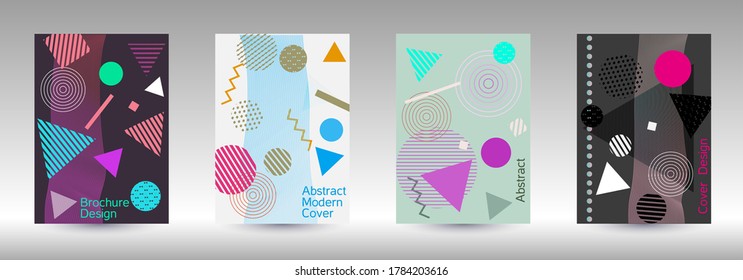 Plantilla de diseño moderna. Antecedentes abstractos al estilo de Memphis.  Diseño artístico de la cubierta geométrica. Portada de moda, pancarta, afiche, folleto. Fondos de colores creativos. 