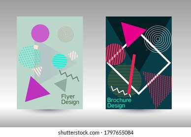 Modern design template. Abstract background in the style of Memphis.  Artistic geometric cover design. Fashionable  cover, banner, poster, booklet. Creative colors backgrounds. 