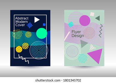 Plantilla de diseño moderna. Antecedentes abstractos al estilo de Memphis.  Diseño artístico de la cubierta geométrica. Portada de moda, pancarta, afiche, folleto. Fondos de colores creativos. Vector.