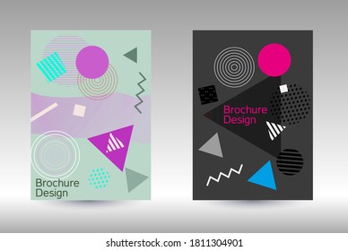 Plantilla de diseño moderna. Antecedentes abstractos al estilo de Memphis.  Diseño artístico de la cubierta geométrica. Portada de moda, pancarta, afiche, folleto. Fondos de colores creativos. Vector.