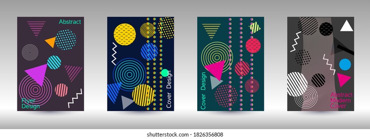 Plantilla de diseño moderna. Antecedentes abstractos al estilo de Memphis.  Diseño artístico de la cubierta geométrica. Portada de moda, pancarta, afiche, folleto. Fondos de colores creativos. Vector.