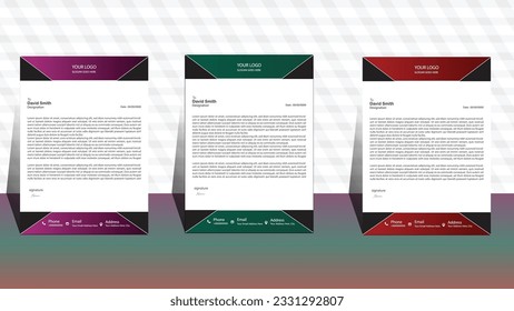 modern design template. business template. set of three letterhead. business letterhead design. corporate modern letterhead template. professional letter head design. office letterhead.