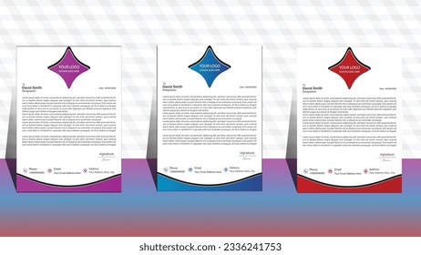 modern design template. business template. set of three letterhead. business letterhead design. corporate modern letterhead template. professional letter head design. office letterhead.