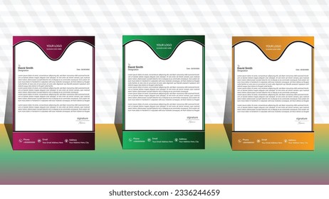 modern design template. business template. set of three letterhead. business letterhead design. corporate modern letterhead template. professional letter head design. office letterhead.