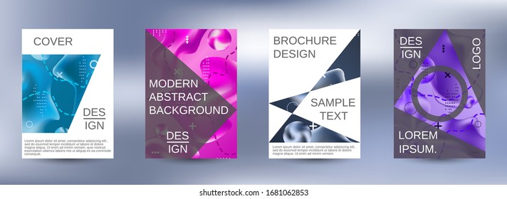 Plantilla de diseño moderna. Fondos de fluido creativo. Un conjunto de tapas abstractas modernas.  Gradiente cósmico vector creativo a la moda. Impresión brillante.