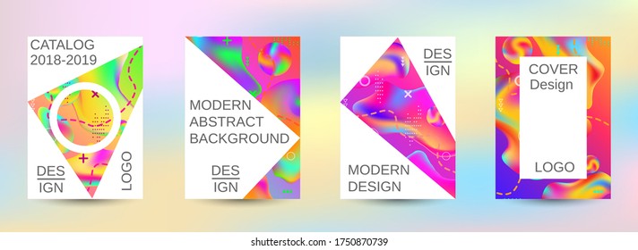 Modern design template. Creative fluid backgrounds. A set of modern abstract covers. Colorful rainbow gradient. Bright print.