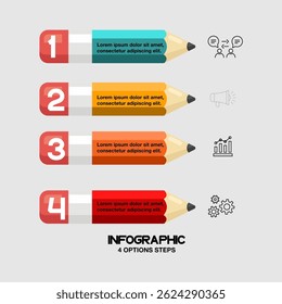 Moderne Design-Vorlage verfügt über Infografik Bleistift .4 Optionen Banner mit Vektorfortschritt Elemente für Business-Web-Layout. Vektor eps