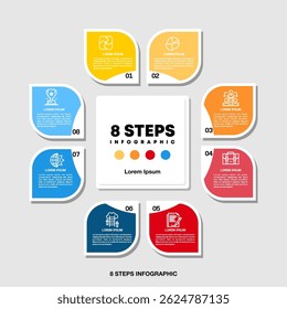 Modern design template features infographics 8 option vector elements for business presentation. vector eps
