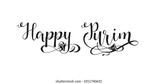 Modern design template with hand lettering. Vector illustration of a jewish holiday Purim with traditional hamantaschen cookies. happy purim in hebrew