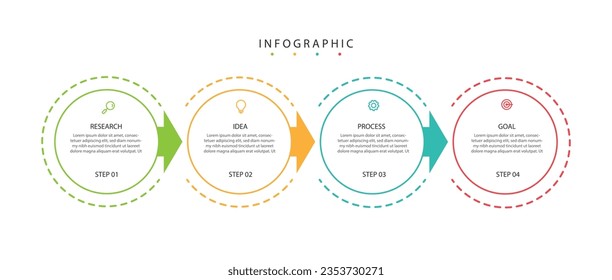Modern design template infographic element with 4 step concept and with marketing icons.