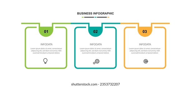 Modern design template for infographic elements. Timeline process with three step, options or sections. vector template suitable for business presentation.