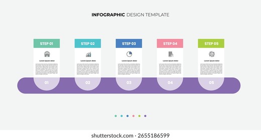 Plantilla de diseño moderno para etiquetas de infografía con iconos y 5 opciones o pasos. Adecuado para diagramas de procesos, presentaciones, diseños de flujos de trabajo, Anuncios, diagramas de flujo e infografías.