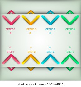 Modern design template, infographic options & steps banner with numbers and arrows. Business concept background, ideal for brochure, catalog, flyer designs. Advertising template.