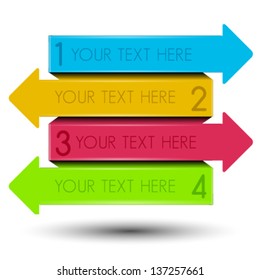 Modern design template, infographic options & steps banner with numbers, arrows. Business concept background, ideal for brochure, catalog, flyer designs.