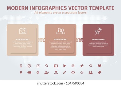 Modern design template for infographic with set of icons and sample text in separate layers - vector illustration