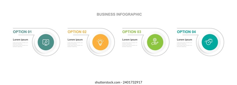 Elemento vectorial infográfico de plantilla de diseño moderno con proceso de 4 pasos o opciones para presentación de negocios y gráfico de información 