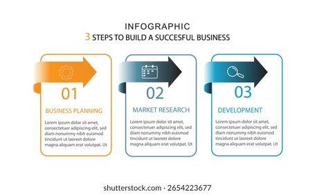 Plantilla de diseño moderno para infografías, 3 pasos de éxito     negocio, infografía de negocios, Plantilla, estrategia, línea de tiempo, whit 3 pasos.