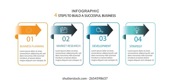 Plantilla de diseño moderno para infografías, 4 pasos de éxito     negocio, infografía de negocios, Plantilla, estrategia, línea de tiempo, blanco 4 pasos.