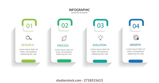 Plantilla de diseño moderno para infografías con 4 opciones o Ilustración vectorial por pasos	