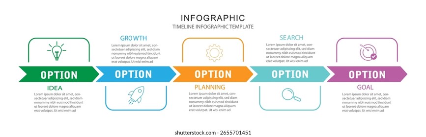 modelo de design moderno para infográficos com 5 opção ou passo ilustração vetor, linha do tempo infográfico, modelo de design, infográfico de negócios, crescimento, estratégia,