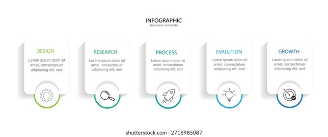 Plantilla de diseño moderno para infografías con 5 opciones o Ilustración vectorial por pasos	