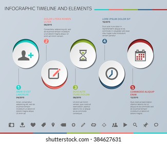 Modern design template for infographics with sample text and icons. Vector illustration.