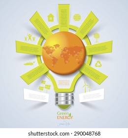 Modern design template with light bulb, idea for ecology concept. Vector illustration