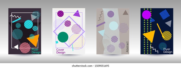  Moderne Design-Vorlage. Moderner Memphis-Hintergrund. Künstliches geometrisches Cover-Design. Modische Abdeckung, Banner, Poster, Broschüre. Kreative Farbhintergründe. Vektorgrafik.