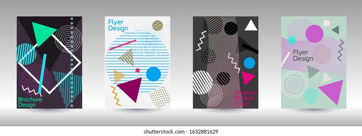 Modern design template. Modern Memphis background. Artistic geometric cover design. Fashionable  cover, banner, poster, booklet. Creative colors backgrounds. 