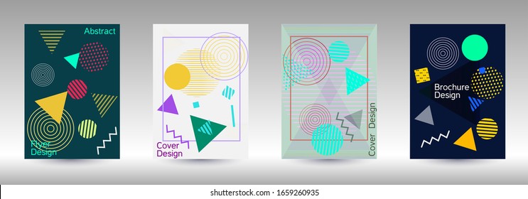 Plantilla de diseño moderna. Antecedentes modernos de Memphis.  Diseño artístico de portada geométrica. Portada de moda, pancarta, afiche, folleto. Fondos de colores creativos. Vector.