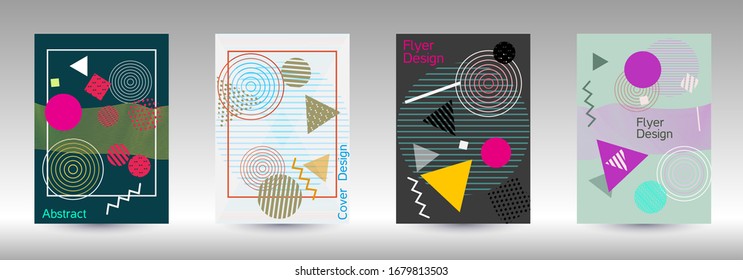 Modern design template. Modern Memphis background. Artistic geometric cover design. Fashionable  cover, banner, poster, booklet. Creative colors backgrounds. Vector.