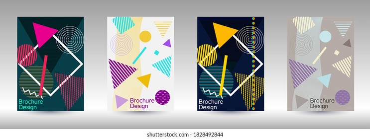 Plantilla de diseño moderna. Antecedentes modernos de Memphis. Diseño artístico de la cubierta geométrica. Portada de moda, pancarta, afiche, folleto. Fondos de colores creativos. Vector.