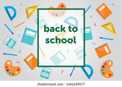 Modern design template with school accessories and "Back to school" lettering