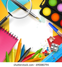 Modern design template with school accessories and place for your message