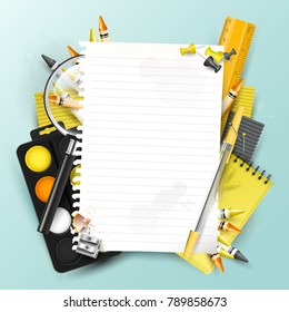 Modern design template with school accessories and space for your text