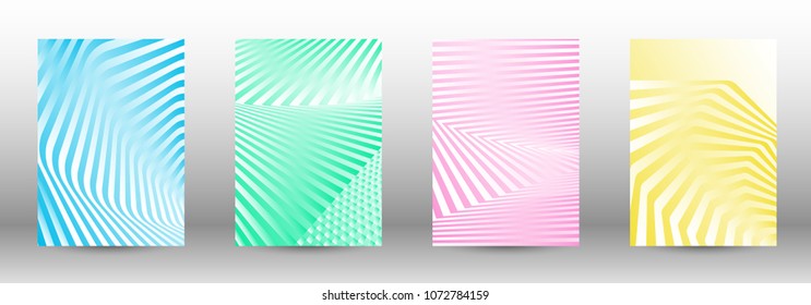 Modern design template. A set of abstract patterns with distorted lines. Abstract geometric illustration in blue, yellow, pink, green colors. Can be used for design of cover, cards, posters