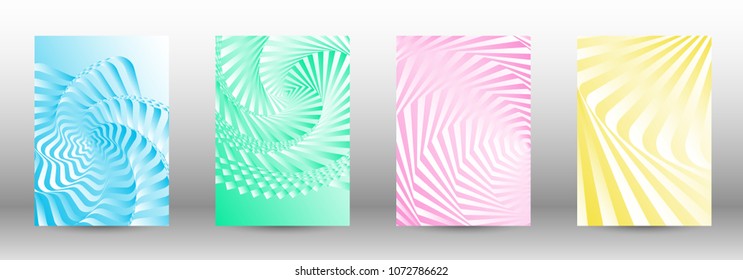 Modern design template. A set of abstract patterns with distorted lines. Abstract geometric illustration in blue, yellow, pink, green colors. Can be used for design of cover, cards, posters