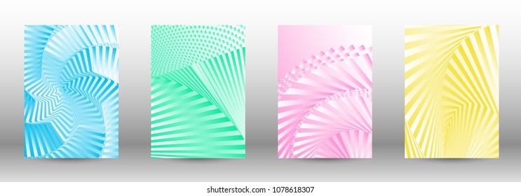 Modern design template. A set of abstract patterns with distorted lines. Abstract geometric illustration in blue, yellow, pink, green colors. Can be used for design of cover, cards, posters