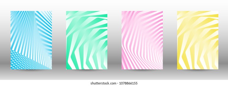Modern design template. A set of abstract patterns with distorted lines. Abstract geometric illustration in blue, yellow, pink, green colors. Can be used for design of cover, cards, posters