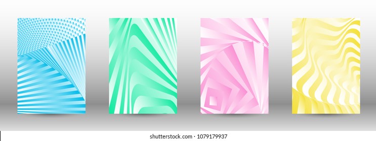 Modern design template. A set of abstract patterns with distorted lines. Abstract geometric illustration in blue, yellow, pink, green colors. Can be used for design of cover, cards, posters