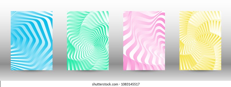 Modern design template. A set of abstract patterns with distorted lines. Abstract geometric illustration in blue, yellow, pink, green colors. Can be used for design of cover, cards, posters