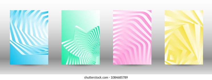 Modern design template. A set of abstract patterns with distorted lines. Abstract geometric illustration in blue, yellow, pink, green colors. Can be used for design of cover, cards, posters