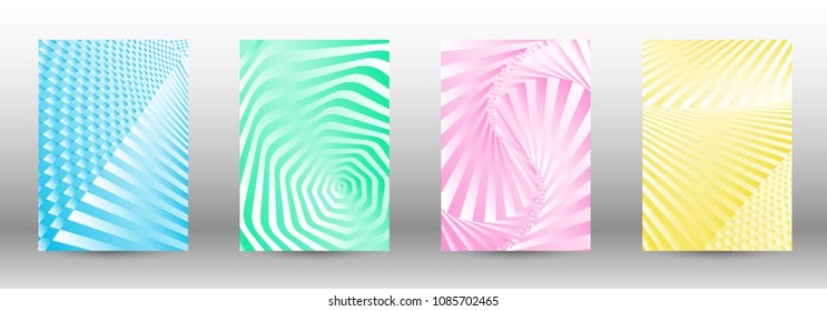 Modern design template. A set of abstract patterns with distorted lines. Abstract geometric illustration in blue, yellow, pink, green colors. Can be used for design of cover, cards, posters