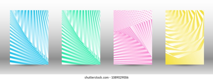 Modern design template. A set of abstract patterns with distorted lines. Abstract geometric illustration in blue, yellow, pink, green colors. Can be used for design of cover, cards, posters