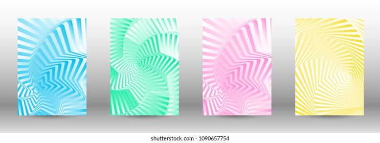 Modern design template. A set of abstract patterns with distorted lines. Abstract geometric illustration in blue, yellow, pink, green colors. Can be used for design of cover, cards, posters