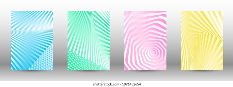 Modern design template. A set of abstract patterns with distorted lines. Abstract geometric illustration in blue, yellow, pink, green colors. Can be used for design of cover, cards, posters