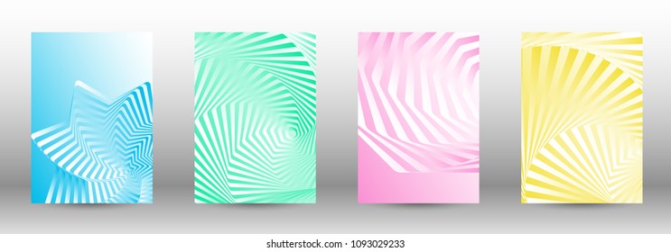 Modern design template. A set of abstract patterns with distorted lines. Abstract geometric illustration in blue, yellow, pink, green colors. Can be used for design of cover, cards, posters